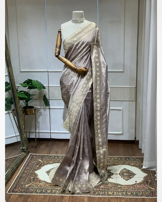 Lilac Pure Silk Banarasi x Hand Embroidery