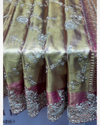 Pink Pure Silk Kanjivaram x Hand Embroidery