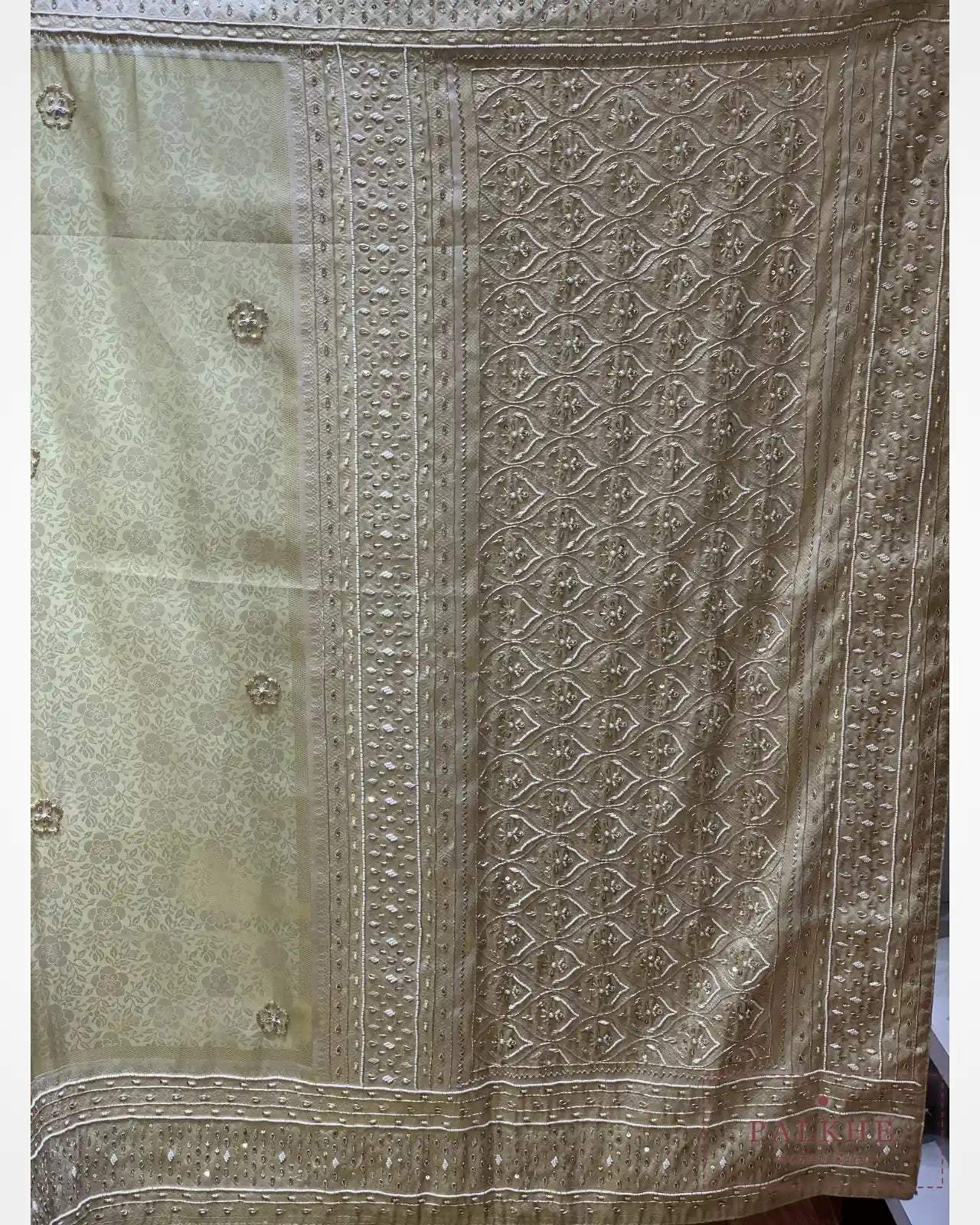 Teal Green Floral Jaal Semi Silk Kanjivaram x Hand Embroidery