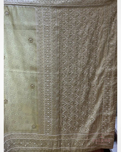 Teal Green Floral Jaal Semi Silk Kanjivaram x Hand Embroidery