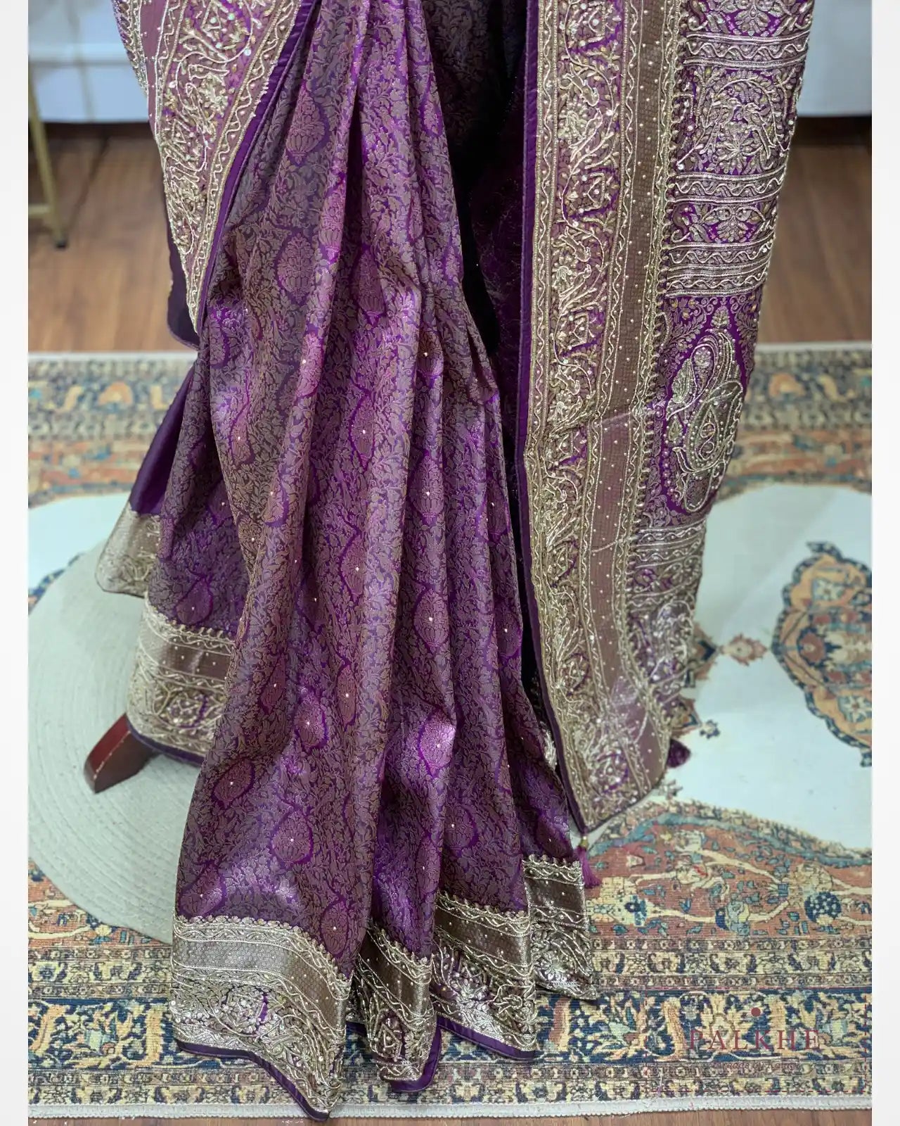 Purple Semi Silk Banarasi x Hand Embroidery