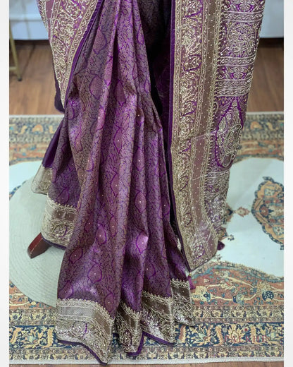 Purple Semi Silk Banarasi x Hand Embroidery