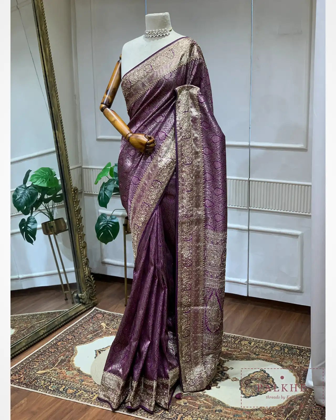 Purple Semi Silk Banarasi x Hand Embroidery