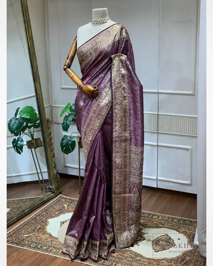 Purple Semi Silk Banarasi x Hand Embroidery