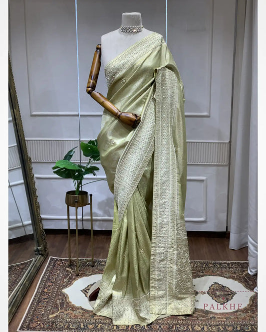 Teal Green Floral Jaal Semi Silk Kanjivaram x Hand Embroidery