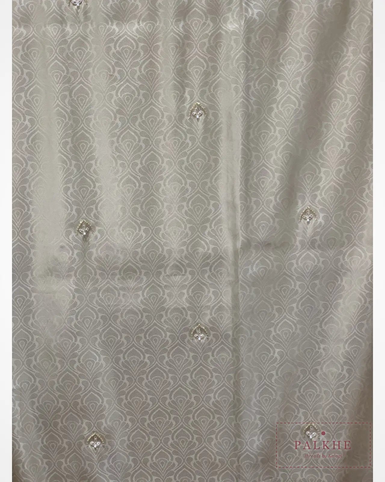 Silver-Gold Floral Semi Silk Kanjivaram x Hand Embroidery