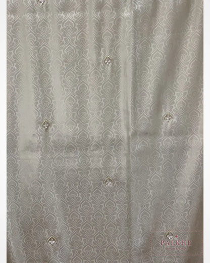 Silver-Gold Floral Semi Silk Kanjivaram x Hand Embroidery