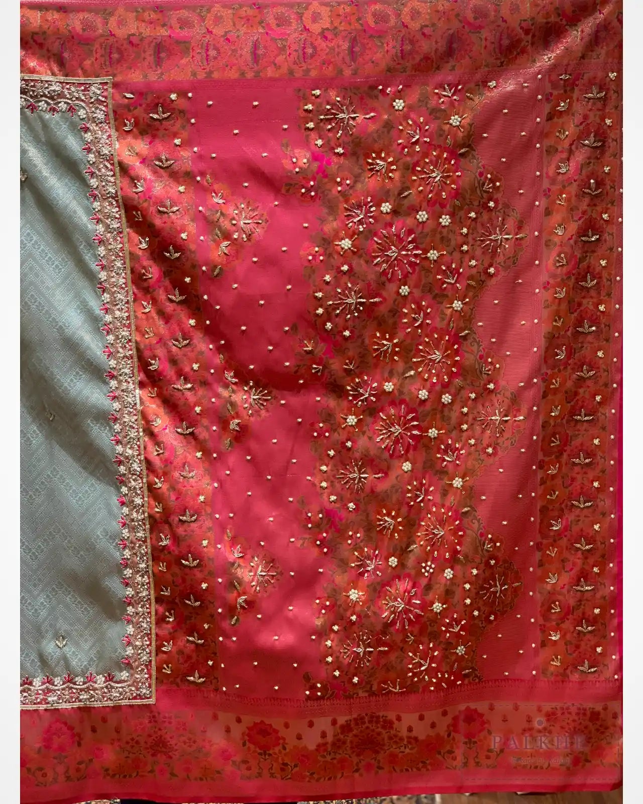 Mint Green Semi Silk Kanjivaram x Hand Embroidery