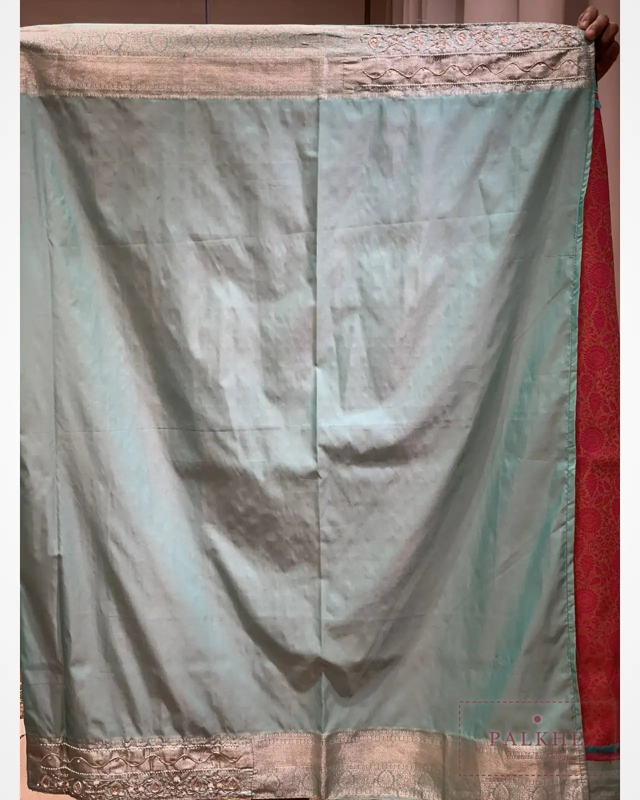 Libas Pink & Turquoise Blue Semi Silk Banarasi x Hand Embroidery