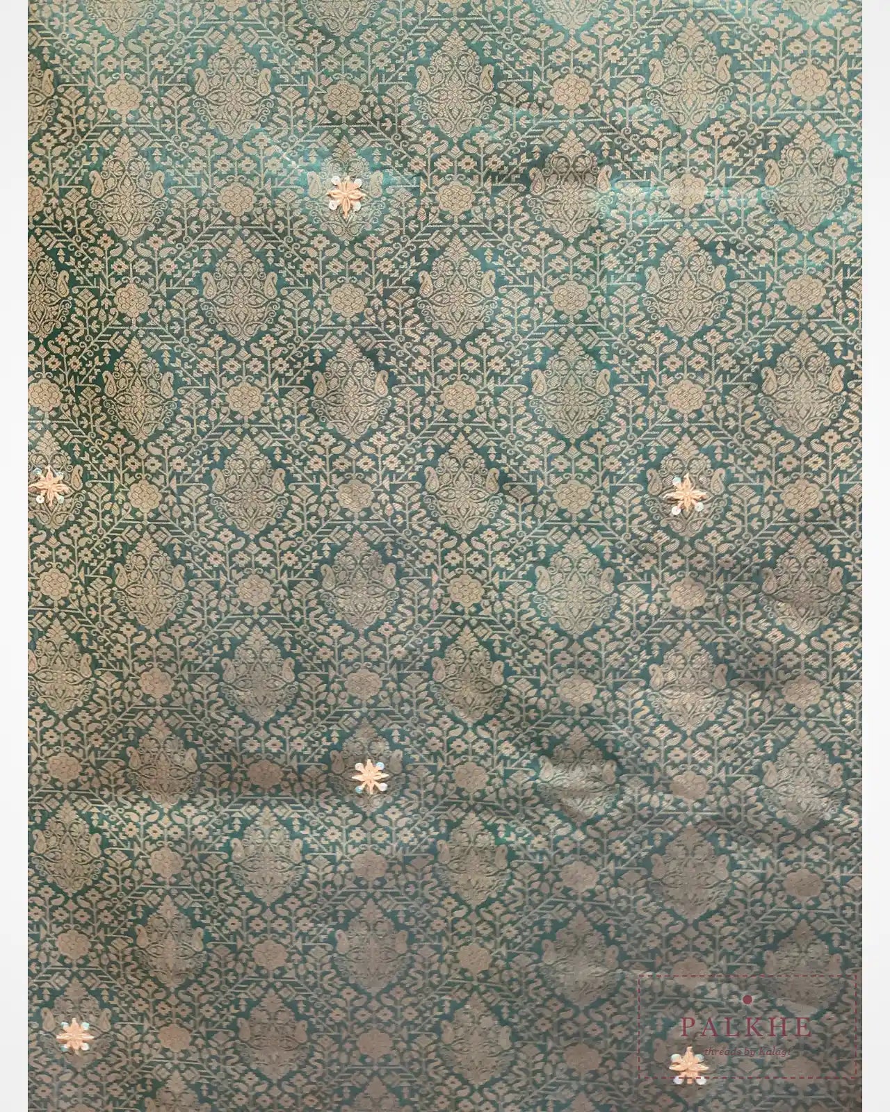 Bottle Green Semi Silk Banarasi x Hand Embroidery