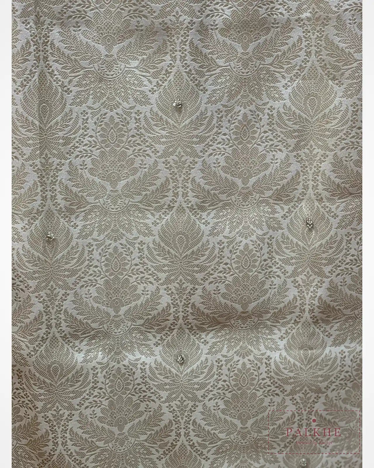 Off White Floral Semi Silk Brocade Kanjivaram x Hand Embroidery
