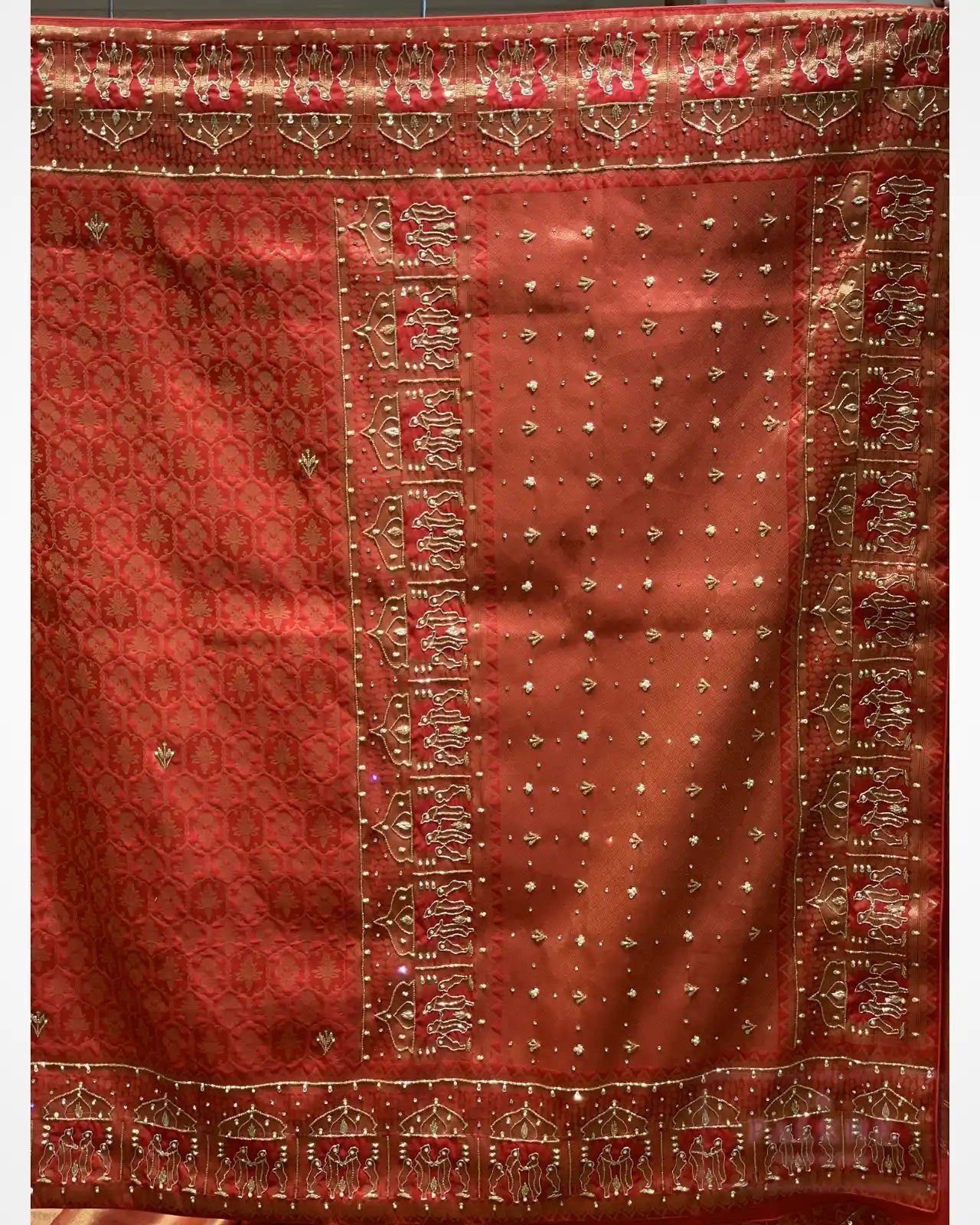 Classic Red Semi Silk Banarasi x Hand Embroidery