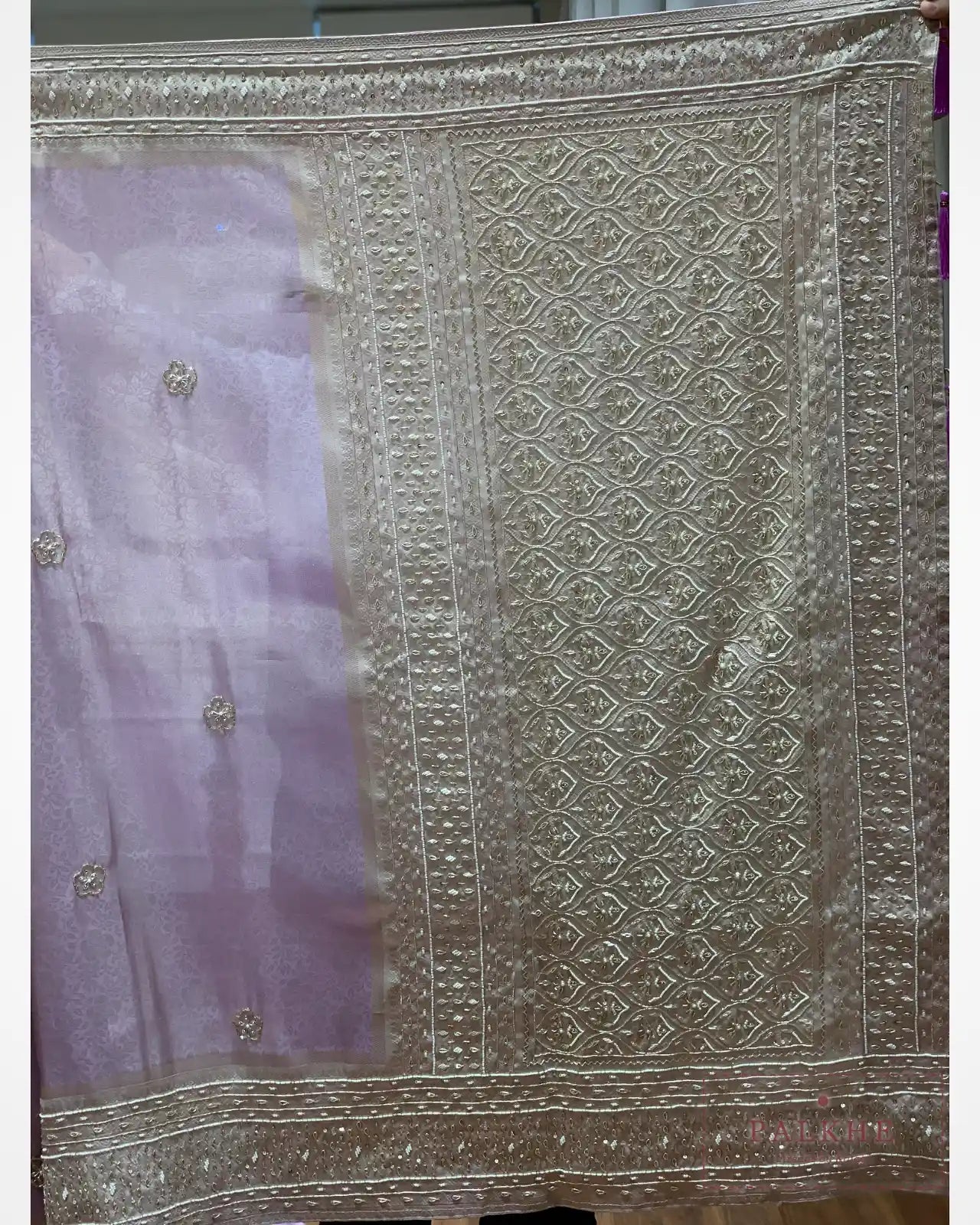 Lavender Floral Jaal Semi Silk Kanjivaram x Hand Embroidery