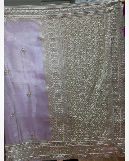 Lavender Floral Jaal Semi Silk Kanjivaram x Hand Embroidery