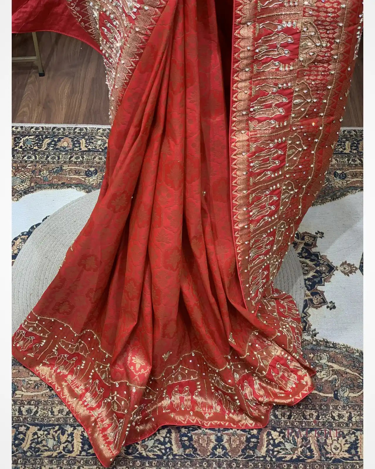 Classic Red Semi Silk Banarasi x Hand Embroidery