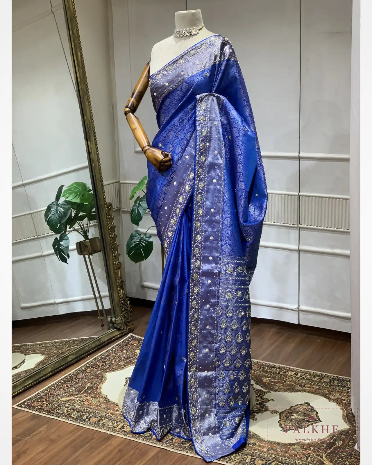 Royal Blue Semi Silk Kanjivaram x Hand Embroidery