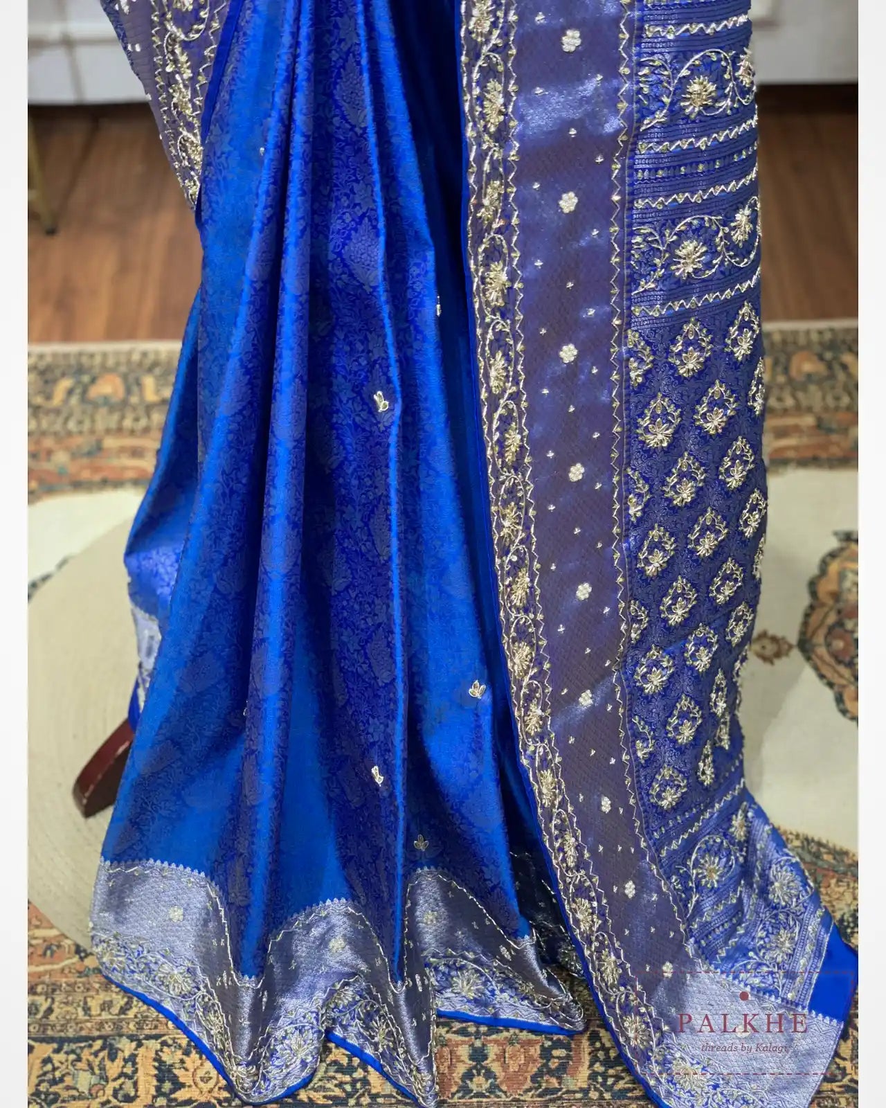 Royal Blue Semi Silk Kanjivaram x Hand Embroidery