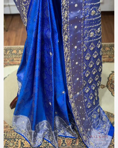 Royal Blue Semi Silk Kanjivaram x Hand Embroidery