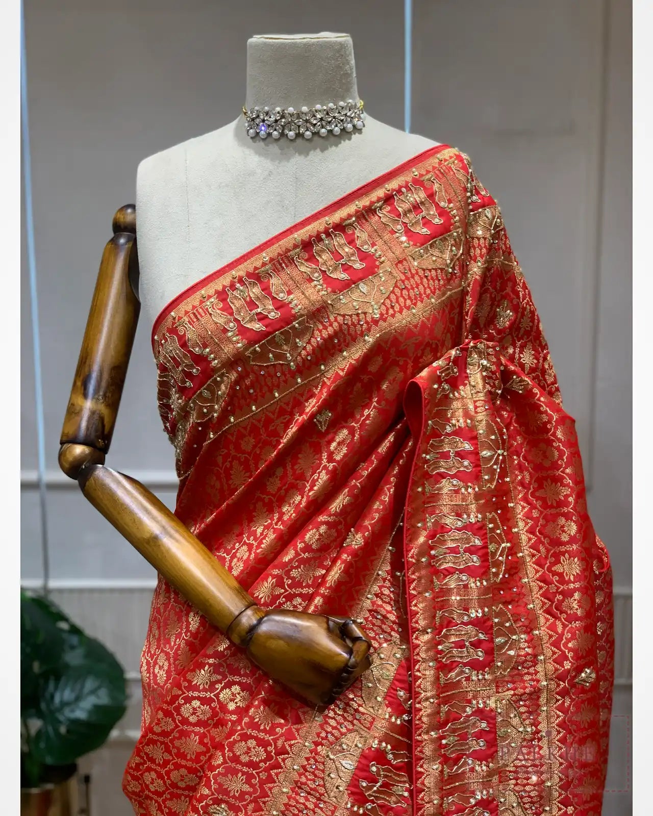 Classic Red Semi Silk Banarasi x Hand Embroidery