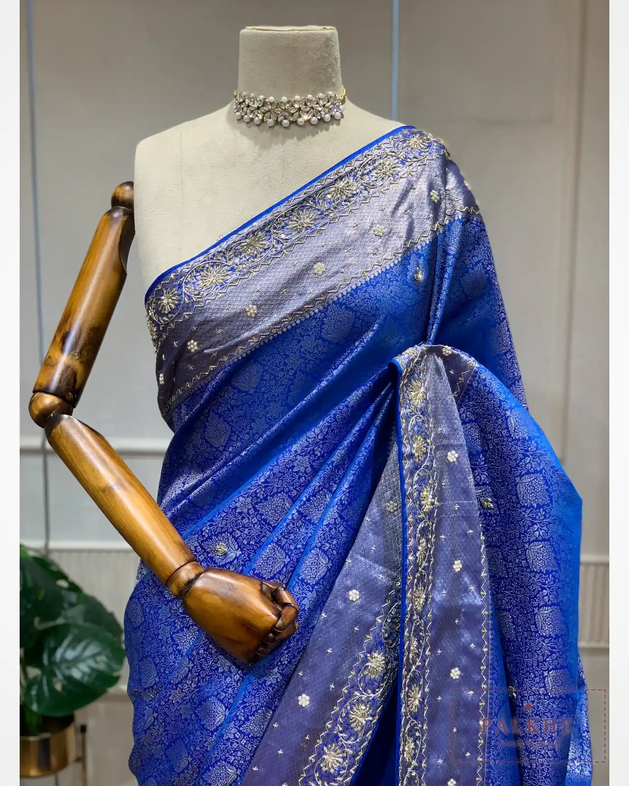Royal Blue Semi Silk Kanjivaram x Hand Embroidery