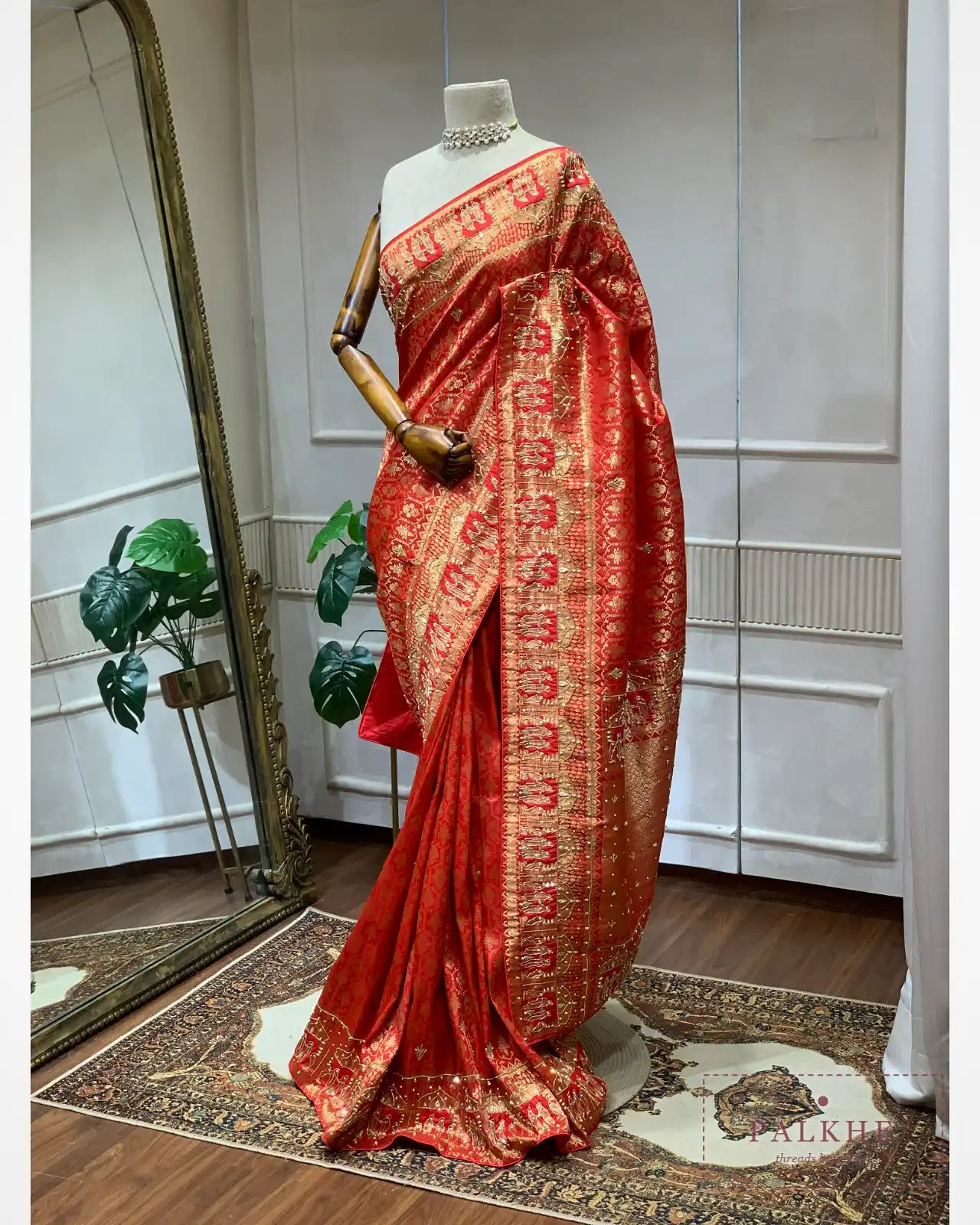 Classic Red Semi Silk Banarasi x Hand Embroidery