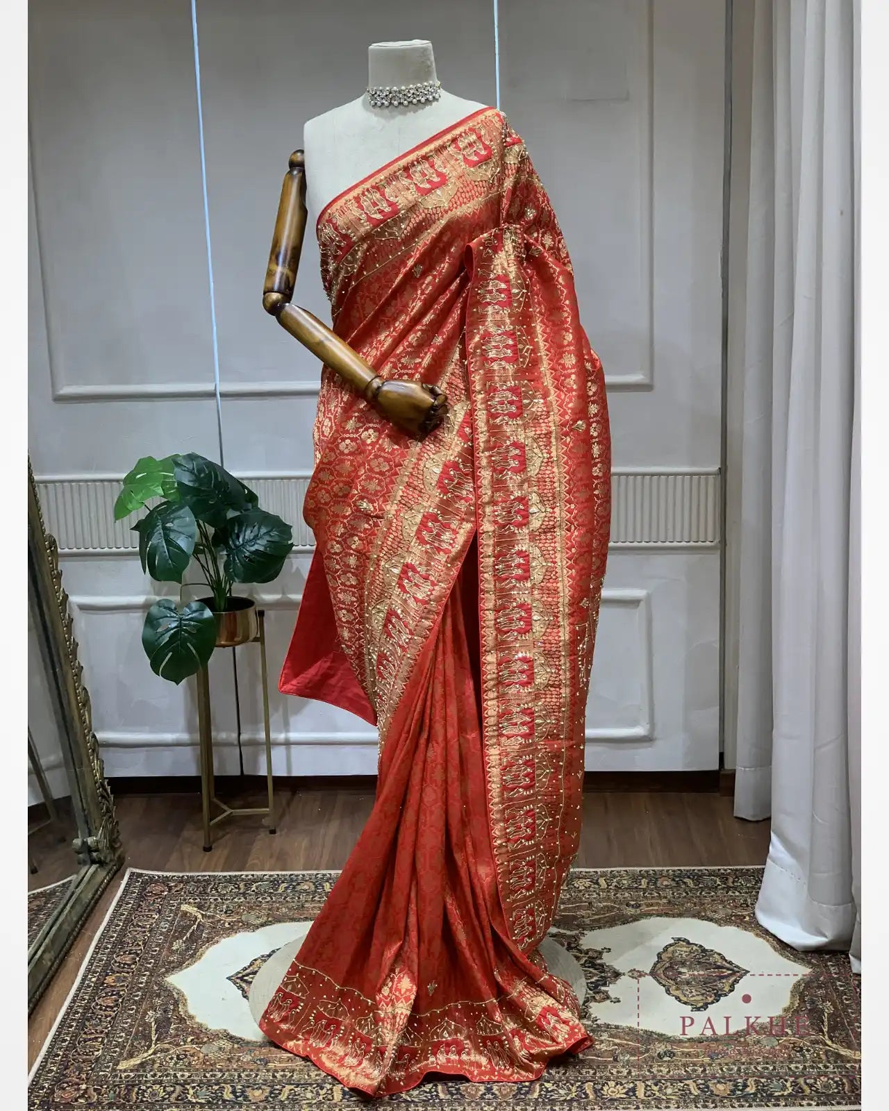 Classic Red Semi Silk Banarasi x Hand Embroidery