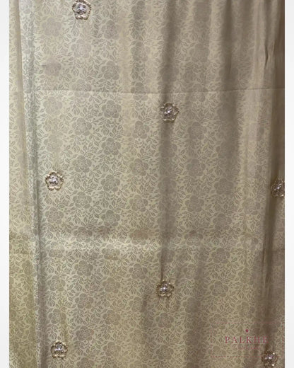 Teal Green Floral Jaal Semi Silk Kanjivaram x Hand Embroidery