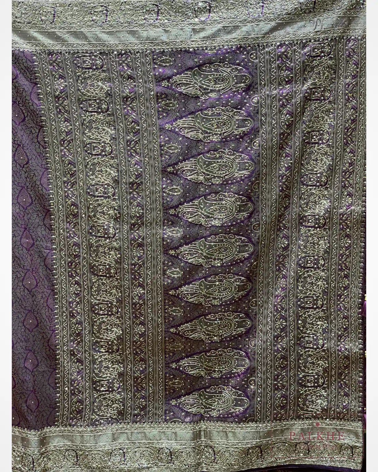 Purple Semi Silk Banarasi x Hand Embroidery
