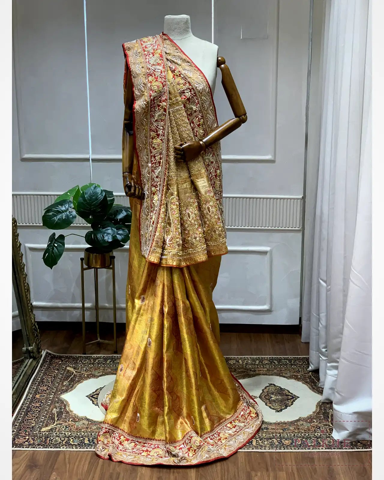 Mustard Pure Silk Kanjivaram x Hand Embroidery