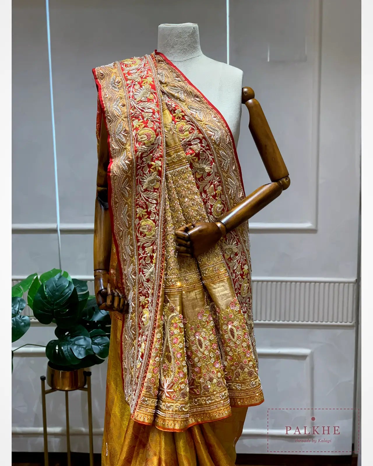 Mustard Pure Silk Kanjivaram x Hand Embroidery