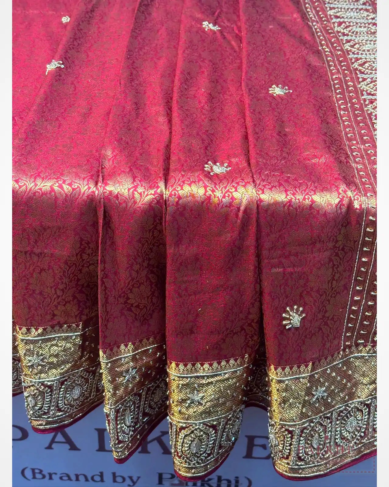 Maroon Pure Silk Kanjivaram x Hand Embroidery