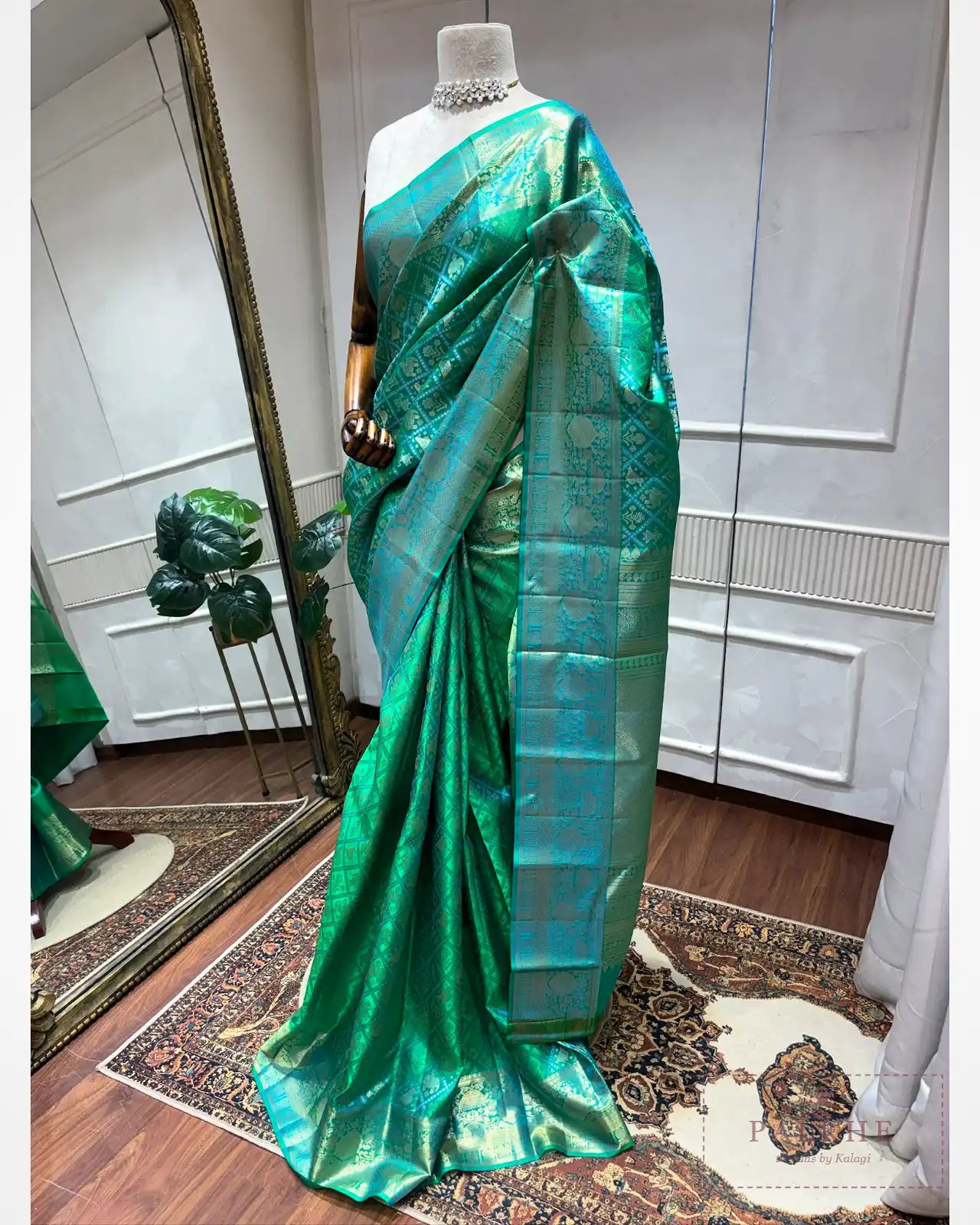 Turquoise Green Kanjivaram Brocade in Silk