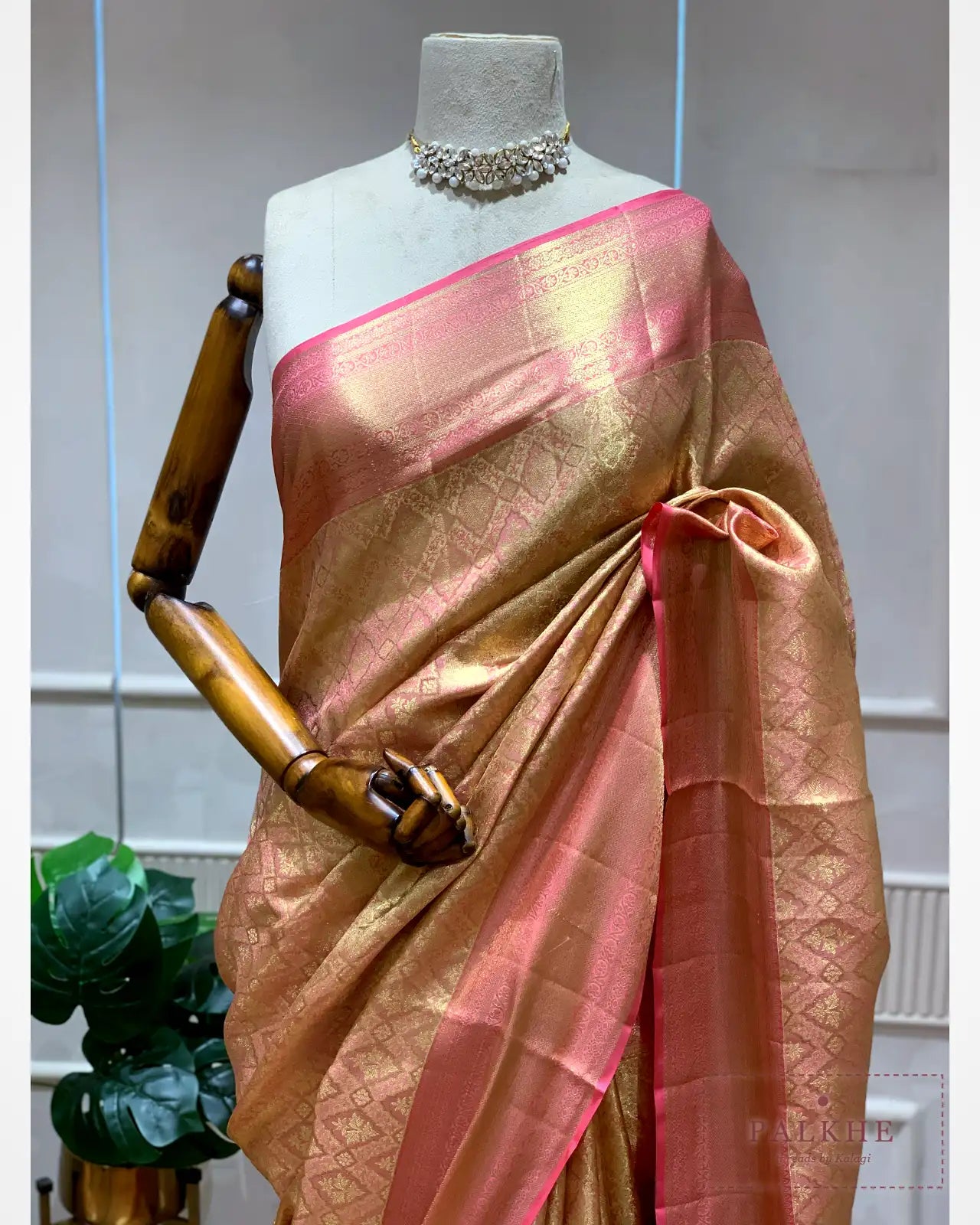 Rose Gold Kanjivaram in Tissue Brocade