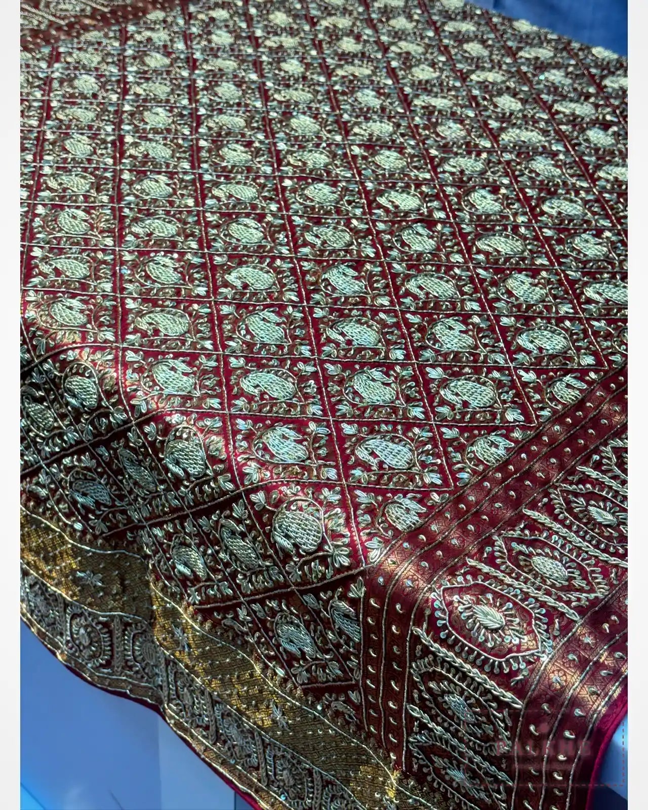 Maroon Pure Silk Kanjivaram x Hand Embroidery