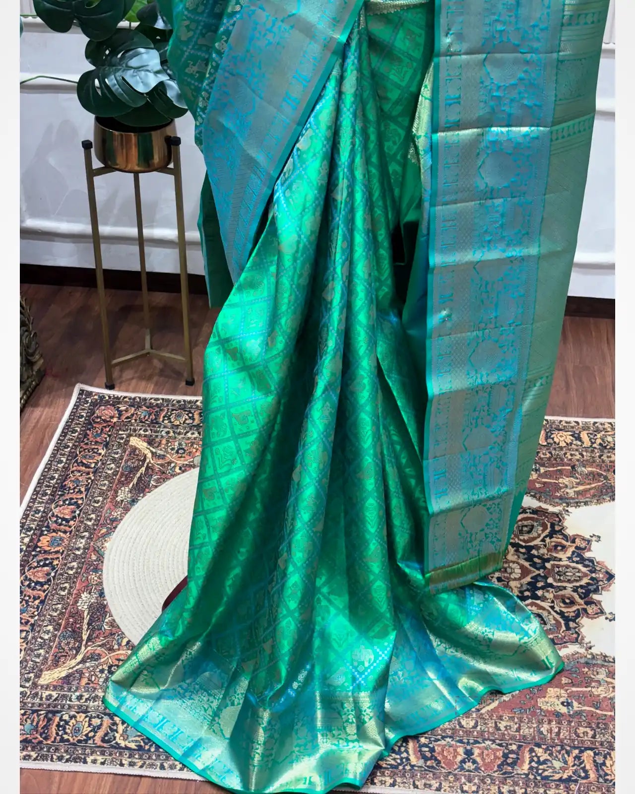 Turquoise Green Kanjivaram Brocade in Silk