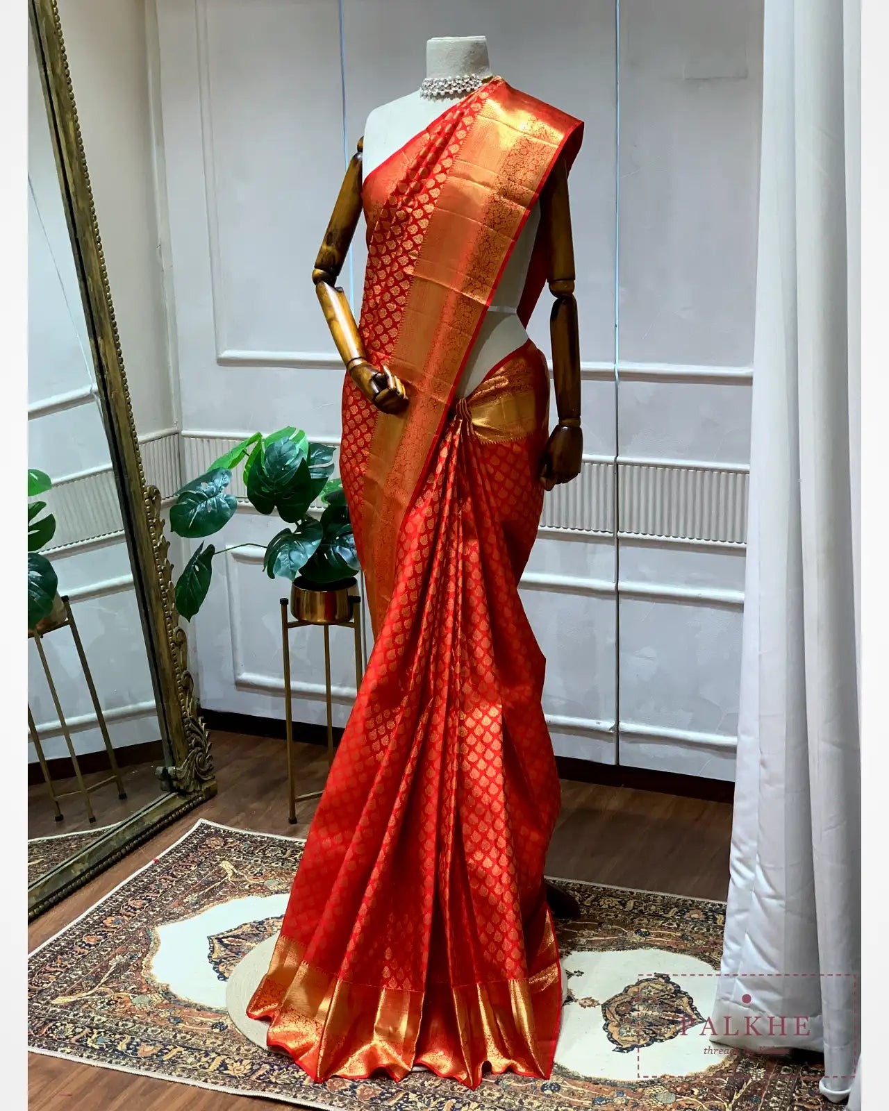 Red Kanjivaram Buttis in Pure Silk