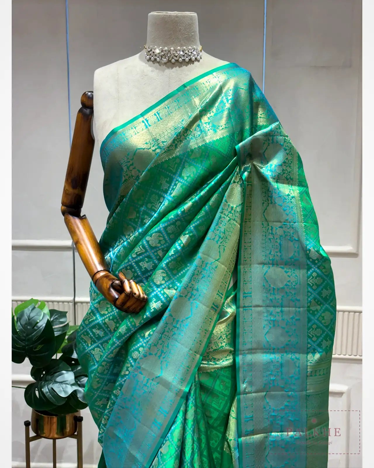 Turquoise Green Kanjivaram Brocade in Silk