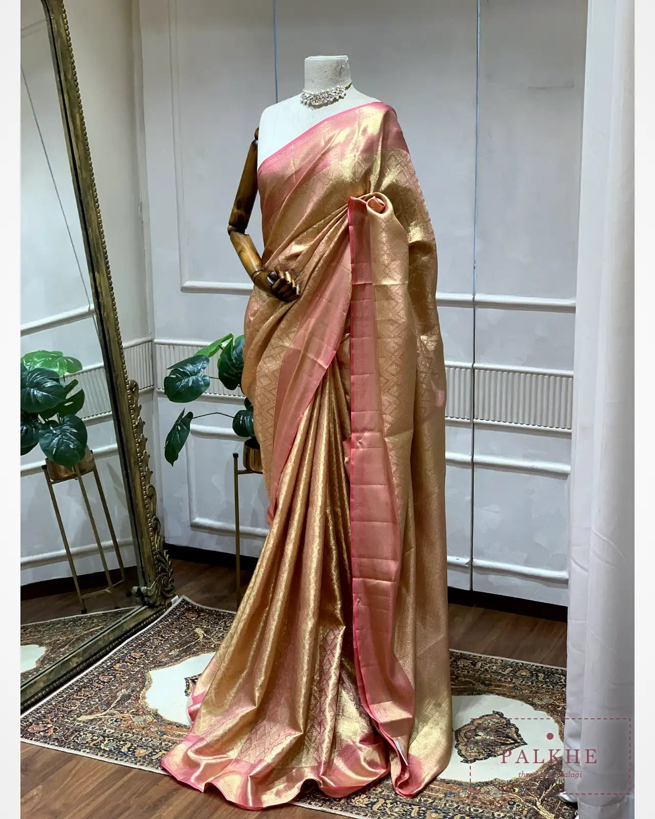 Rose Gold Kanjivaram in Tissue Brocade