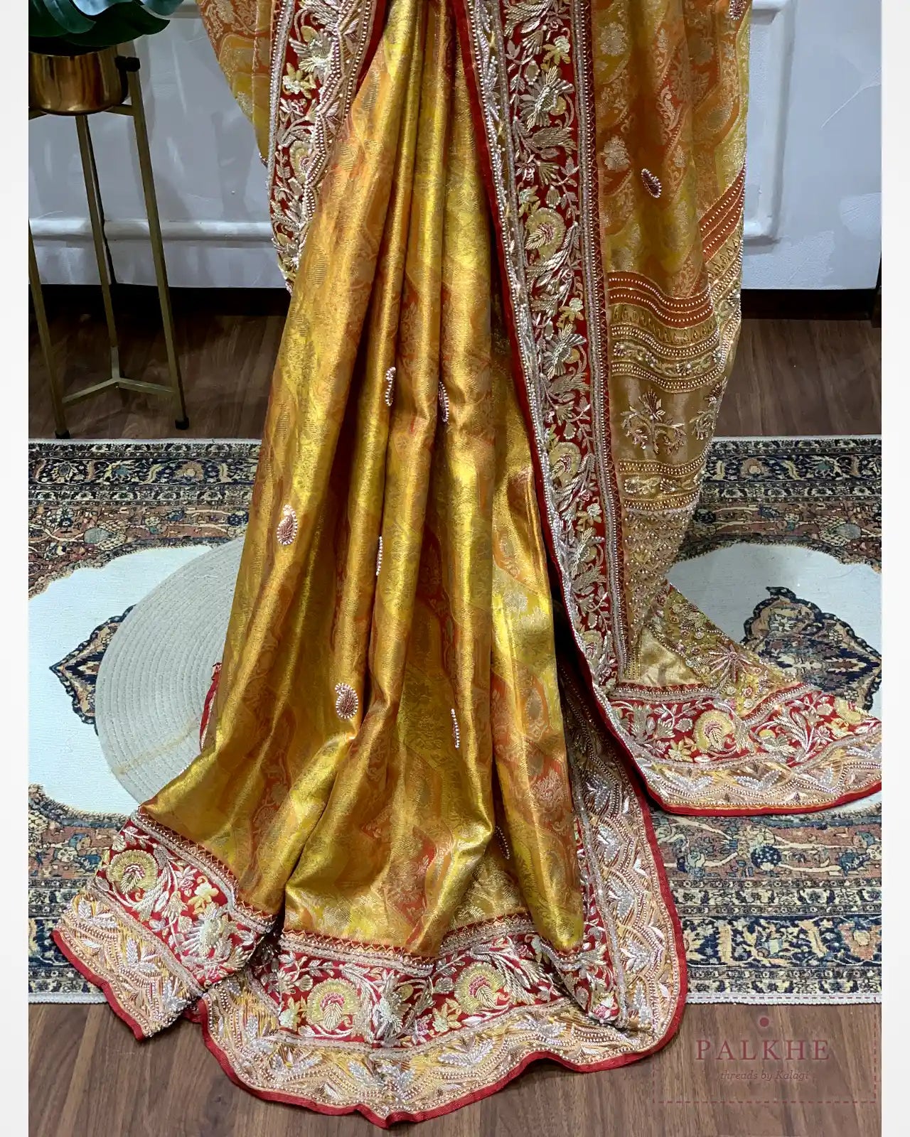 Mustard Pure Silk Kanjivaram x Hand Embroidery