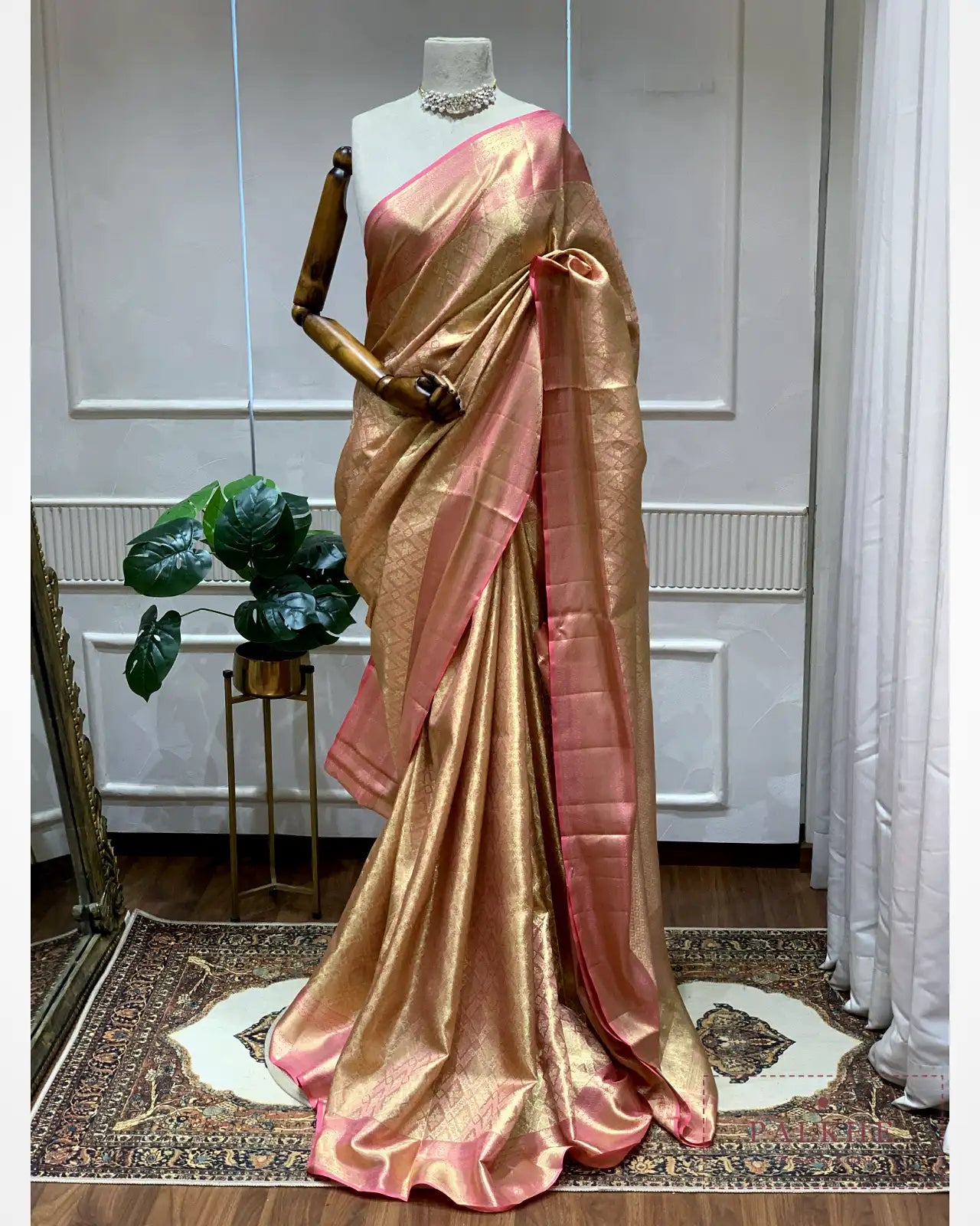 Rose Gold Kanjivaram in Tissue Brocade