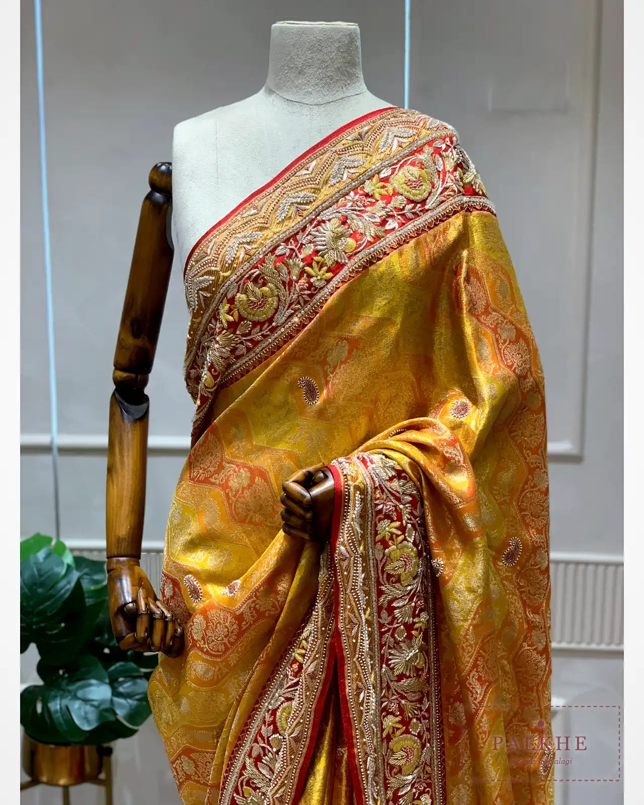 Mustard Pure Silk Kanjivaram x Hand Embroidery