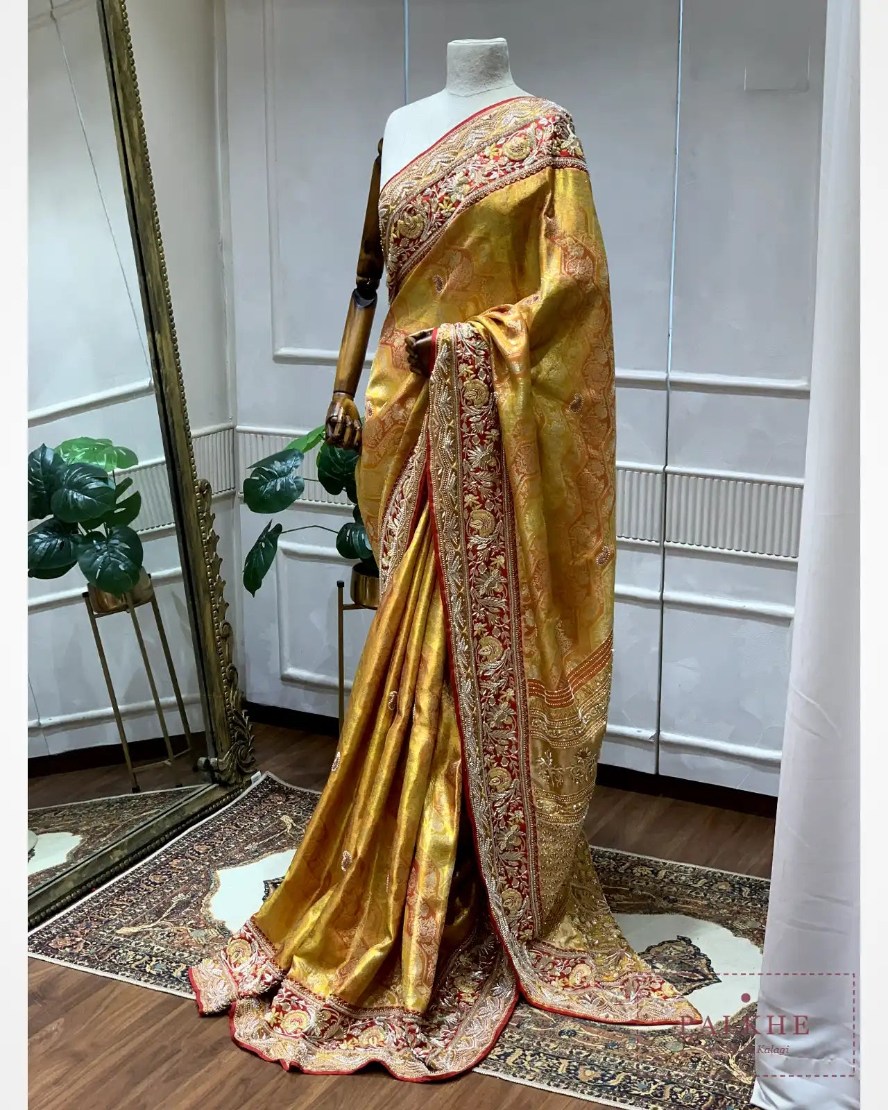 Mustard Pure Silk Kanjivaram x Hand Embroidery
