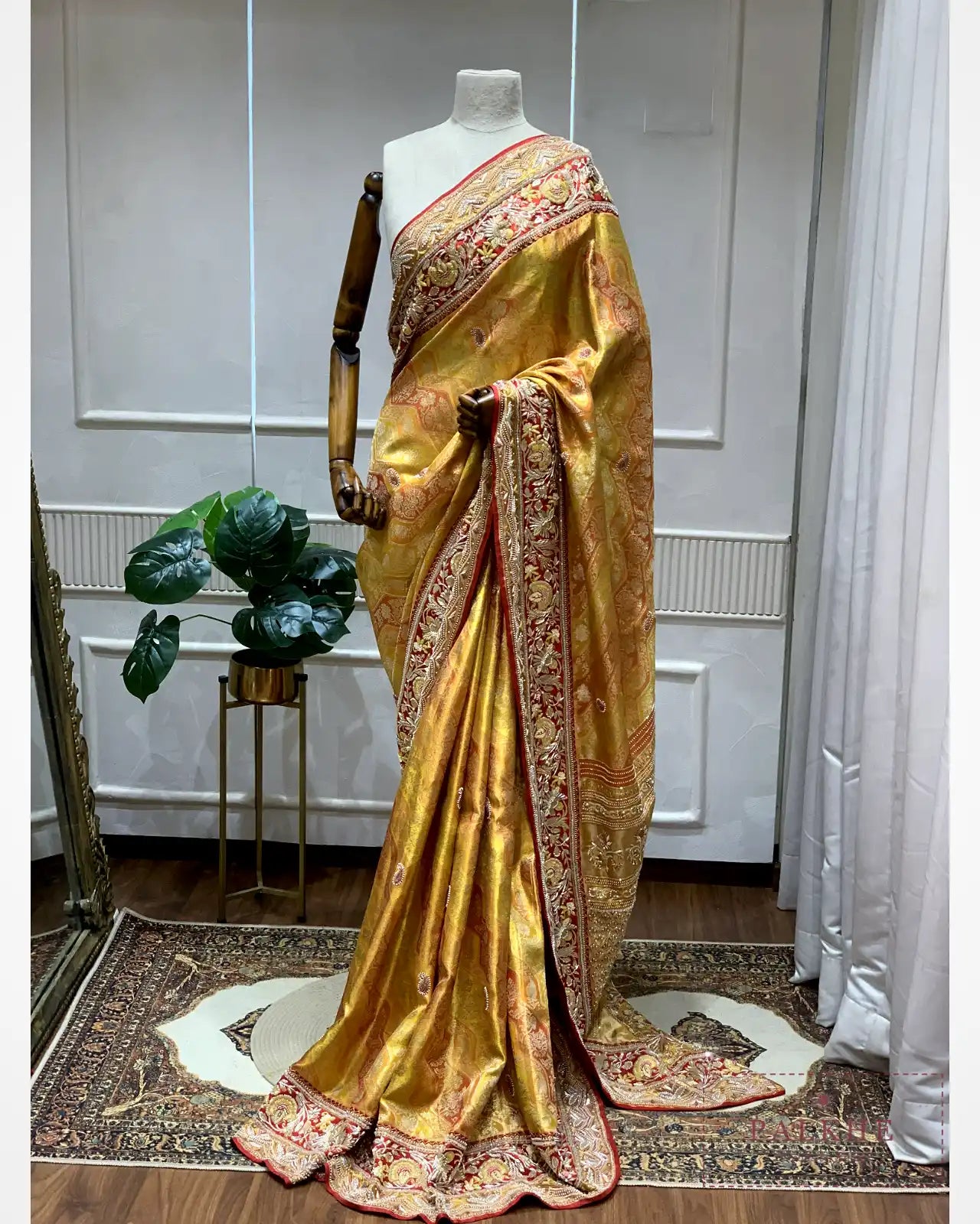 Mustard Pure Silk Kanjivaram x Hand Embroidery