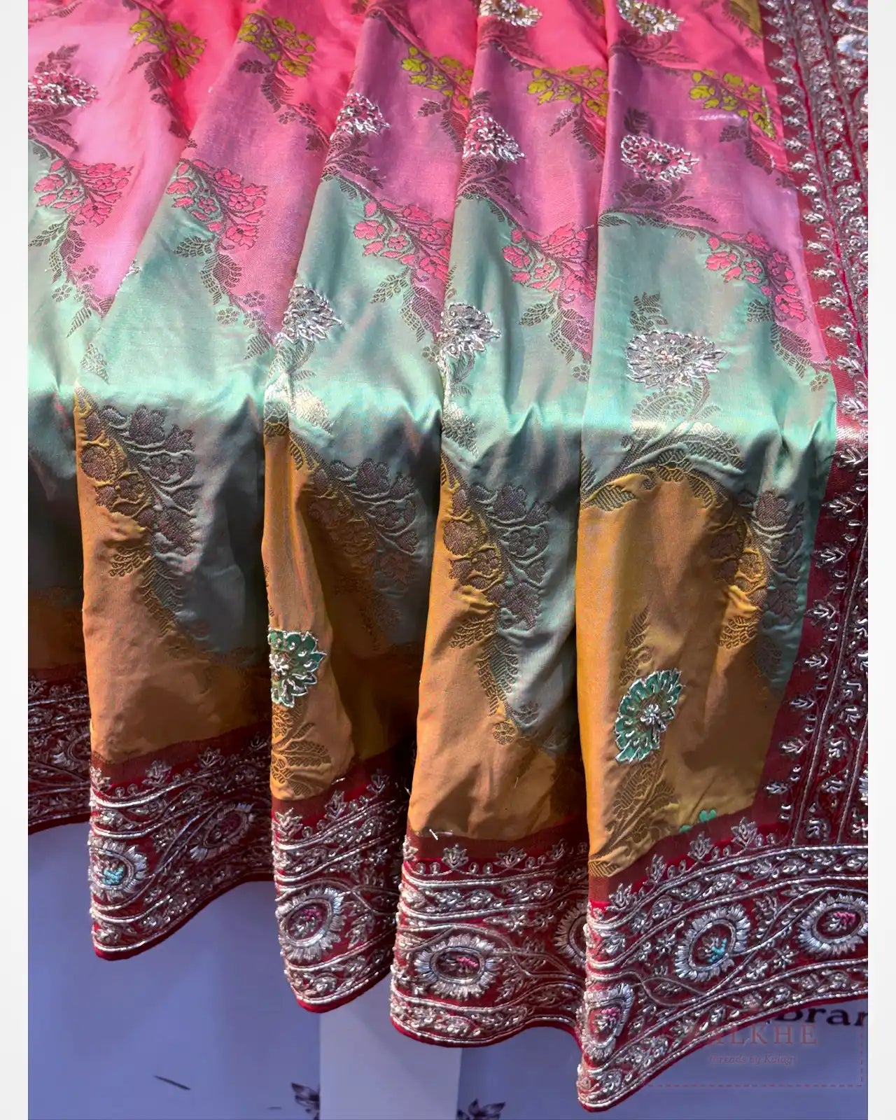 Multicolor Pure Katan Silk Banarasi x Hand Embroidery