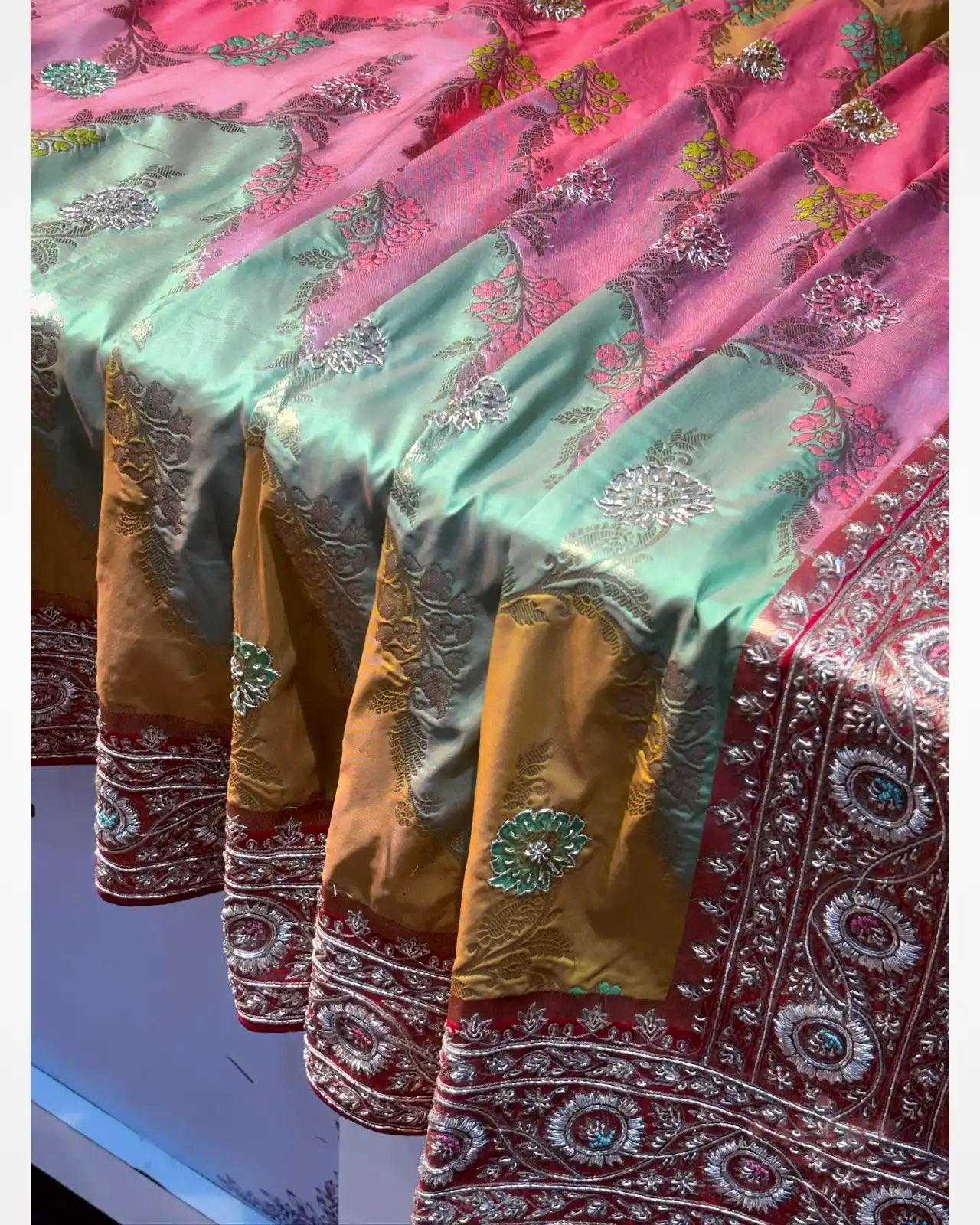 Multicolor Pure Katan Silk Banarasi x Hand Embroidery