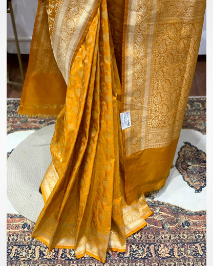 Yellow Banarasi Floral Jaal in Pure Silk