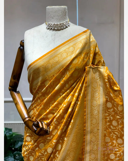 Yellow Banarasi Floral Jaal in Pure Silk