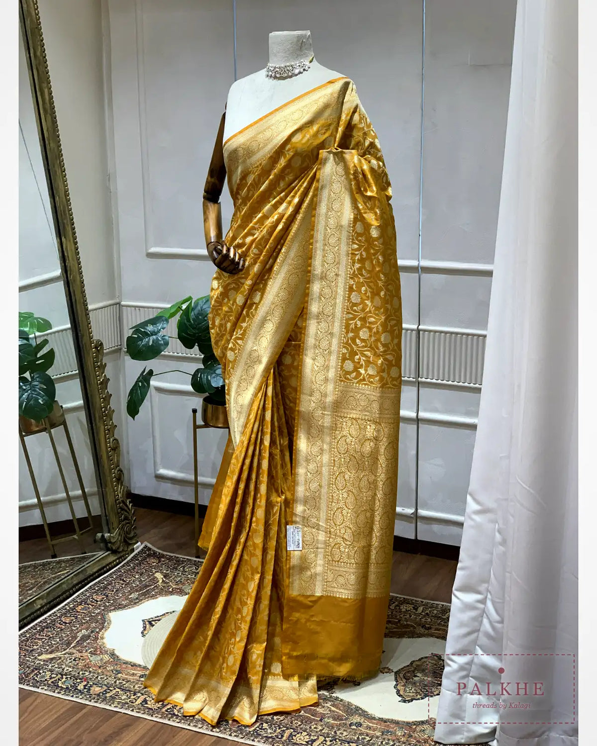 Yellow Banarasi Floral Jaal in Pure Silk