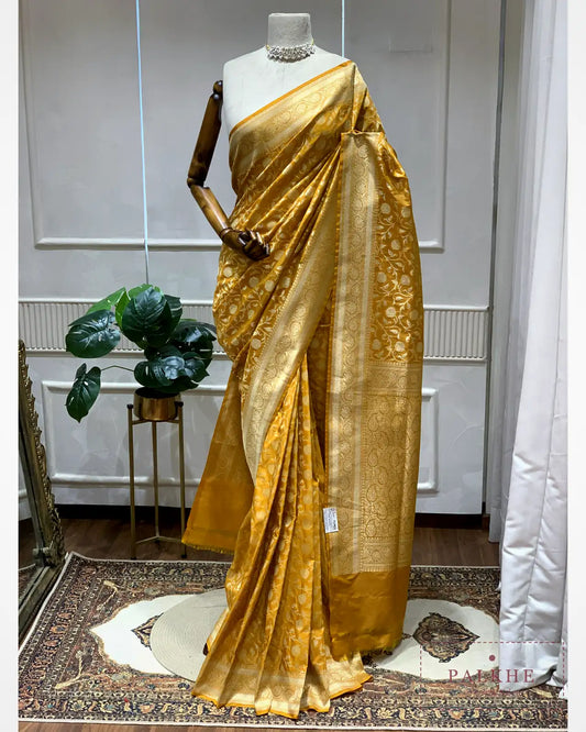 Yellow Banarasi Floral Jaal in Pure Silk