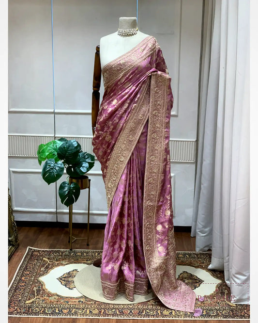 Lavender Mashru Silk Fancy x Hand Embroidery